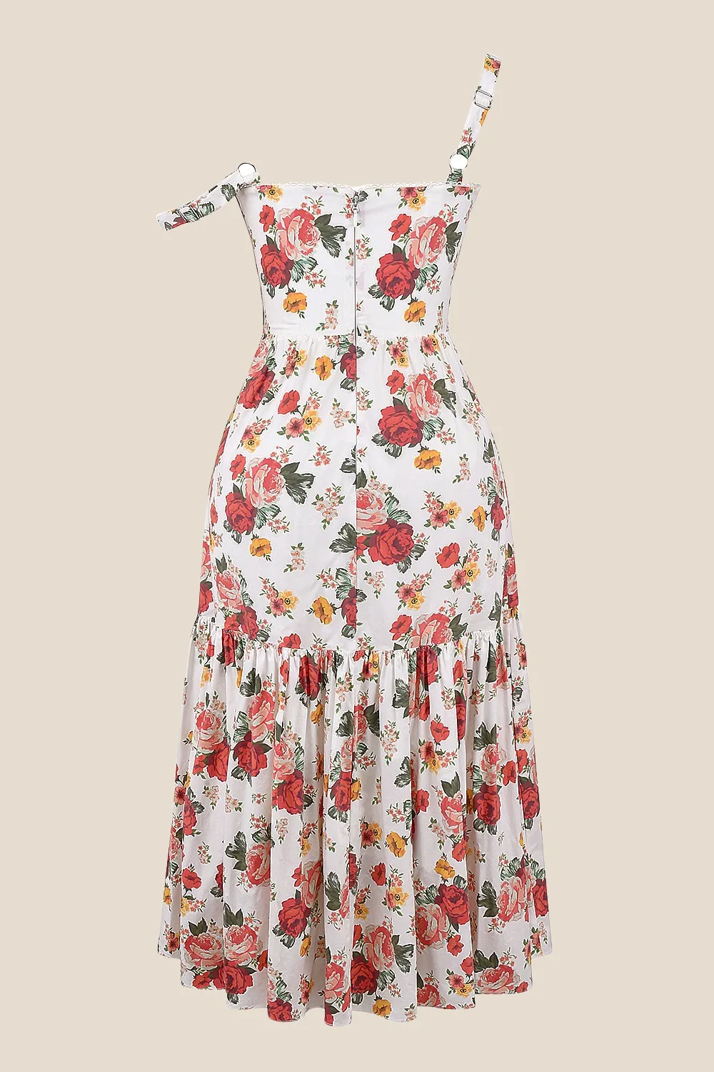 Square Neck Floral Print A-line Midi Dress