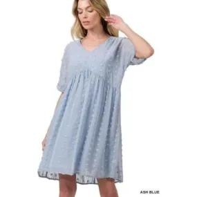 Swiss dot babydoll v-neck dress