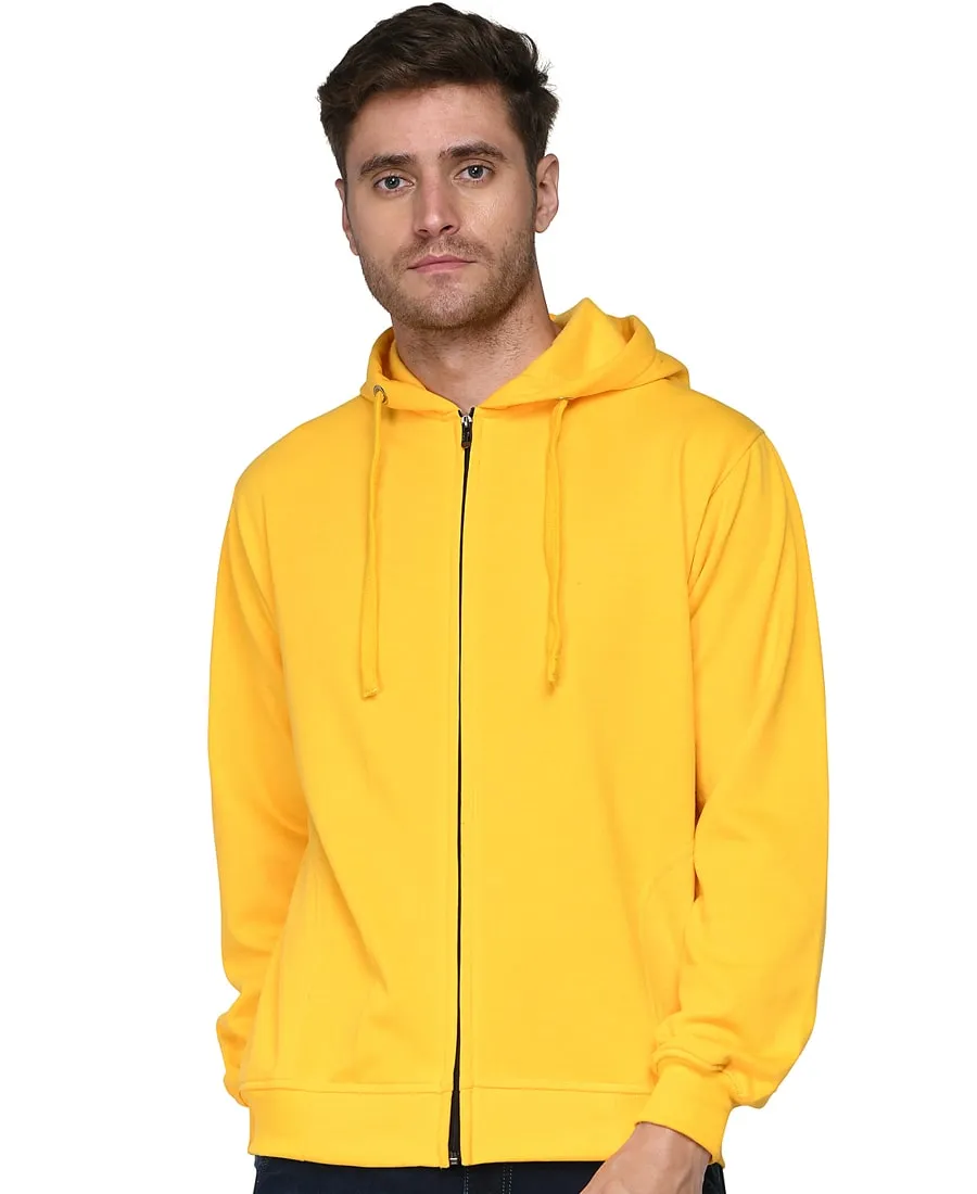 SXV Solid Plain Zipper Sweatshirt Hoodie for Men & Women (Yellow)