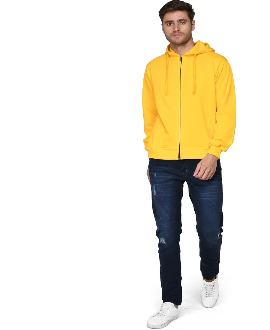 SXV Solid Plain Zipper Sweatshirt Hoodie for Men & Women (Yellow)