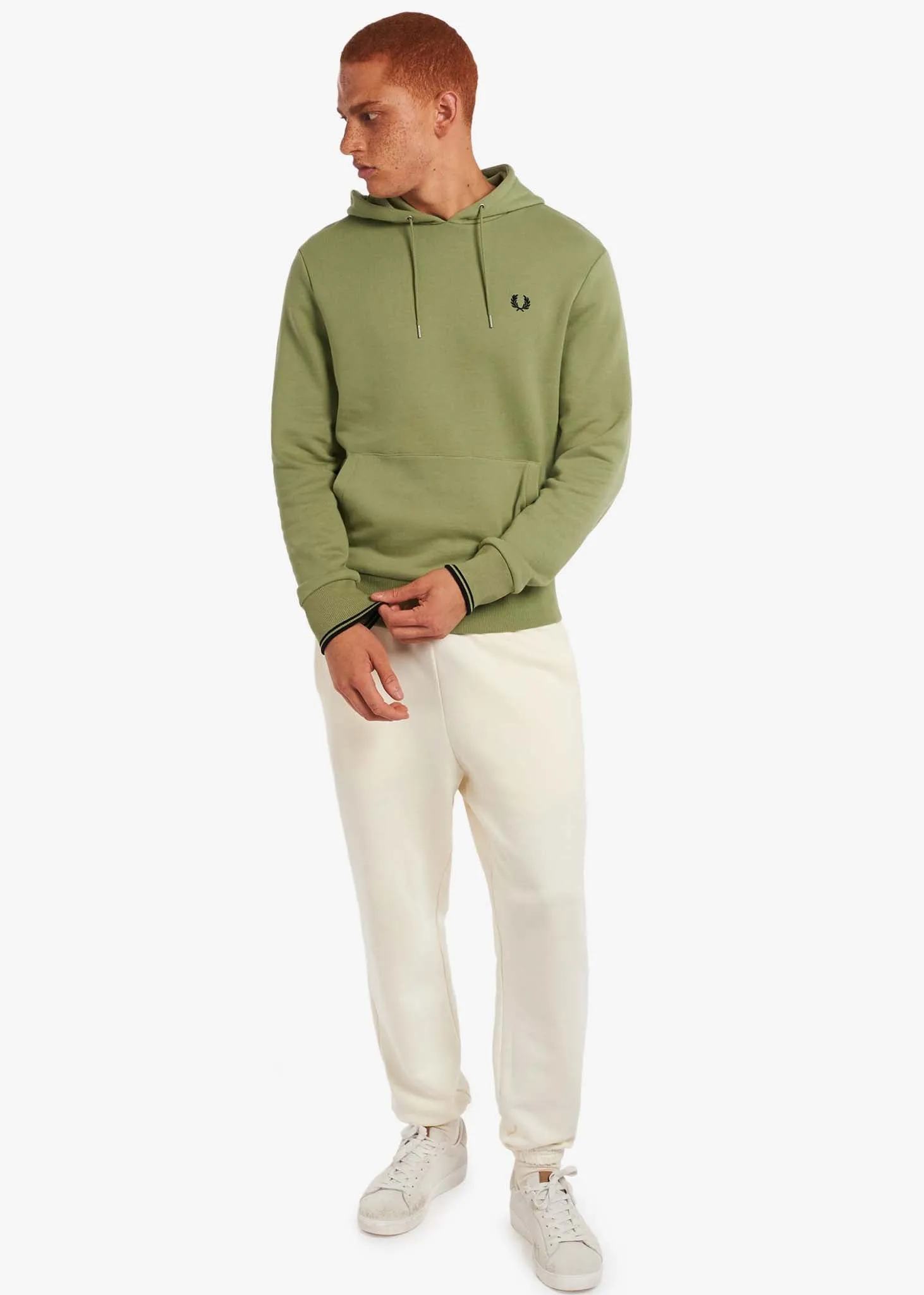 Tipped hooded sweatshirt - sage green