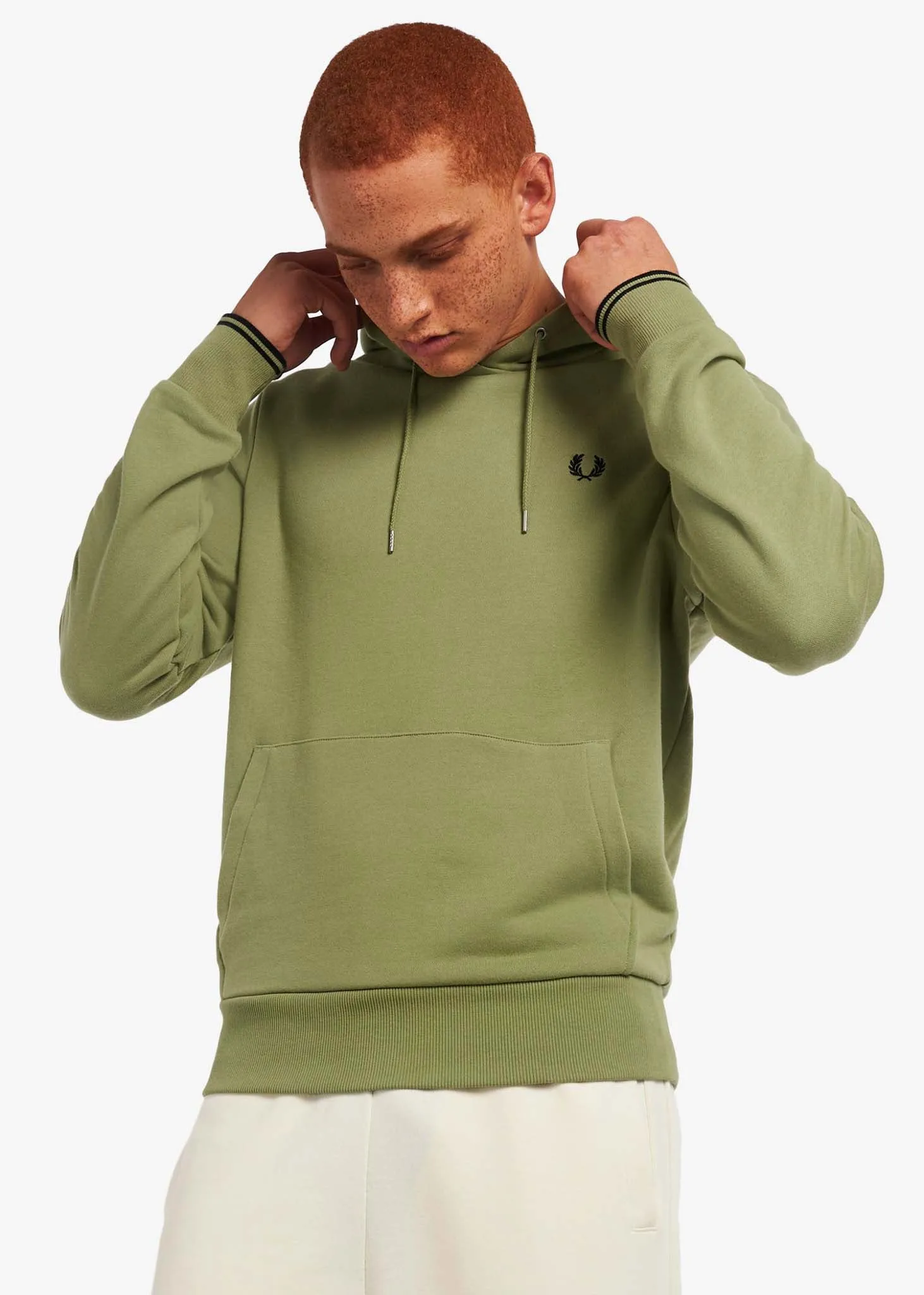 Tipped hooded sweatshirt - sage green