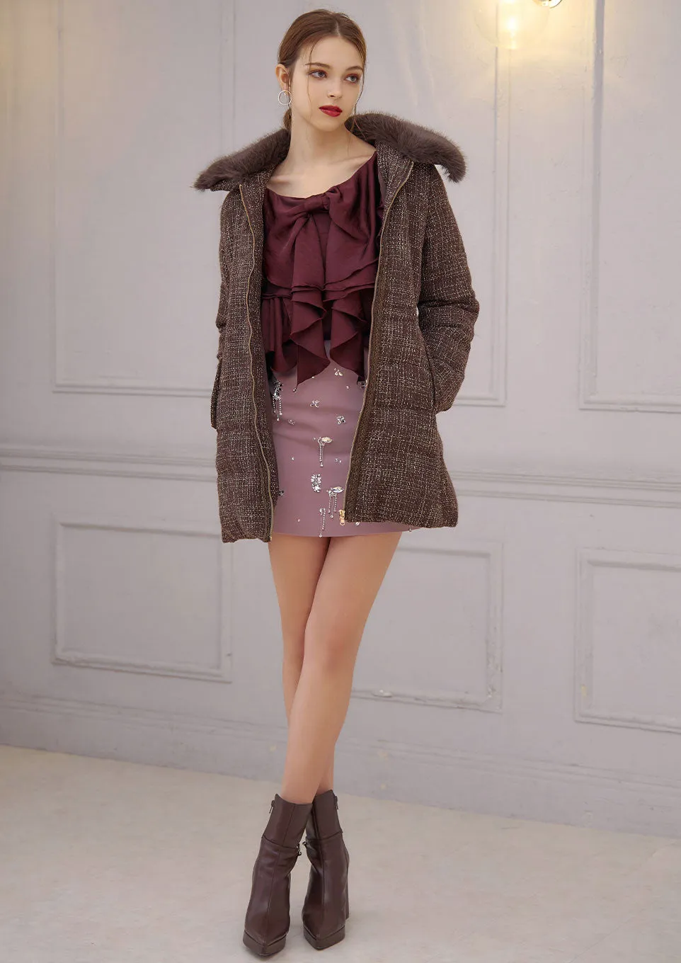 Tweed down coat