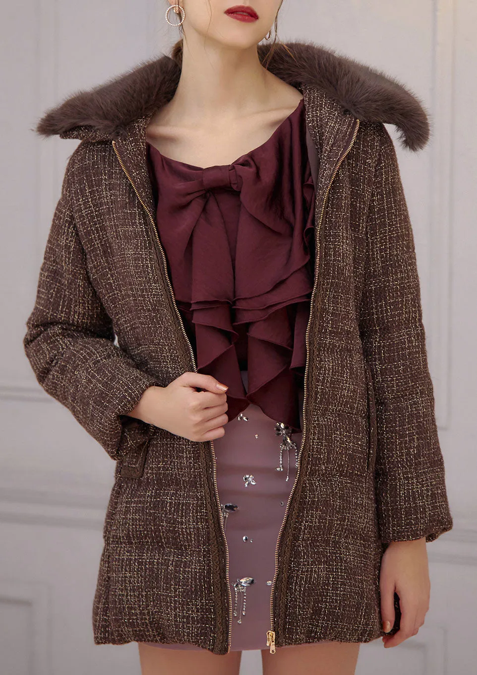 Tweed down coat