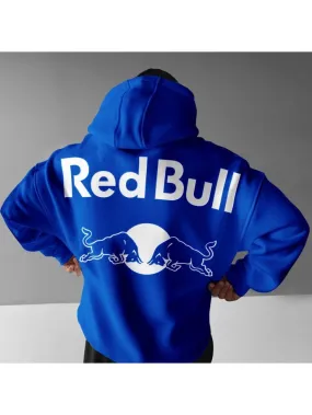 Vintage Red Bull Car Racing Printed Oversized Casual Pullover Hoodie For Men