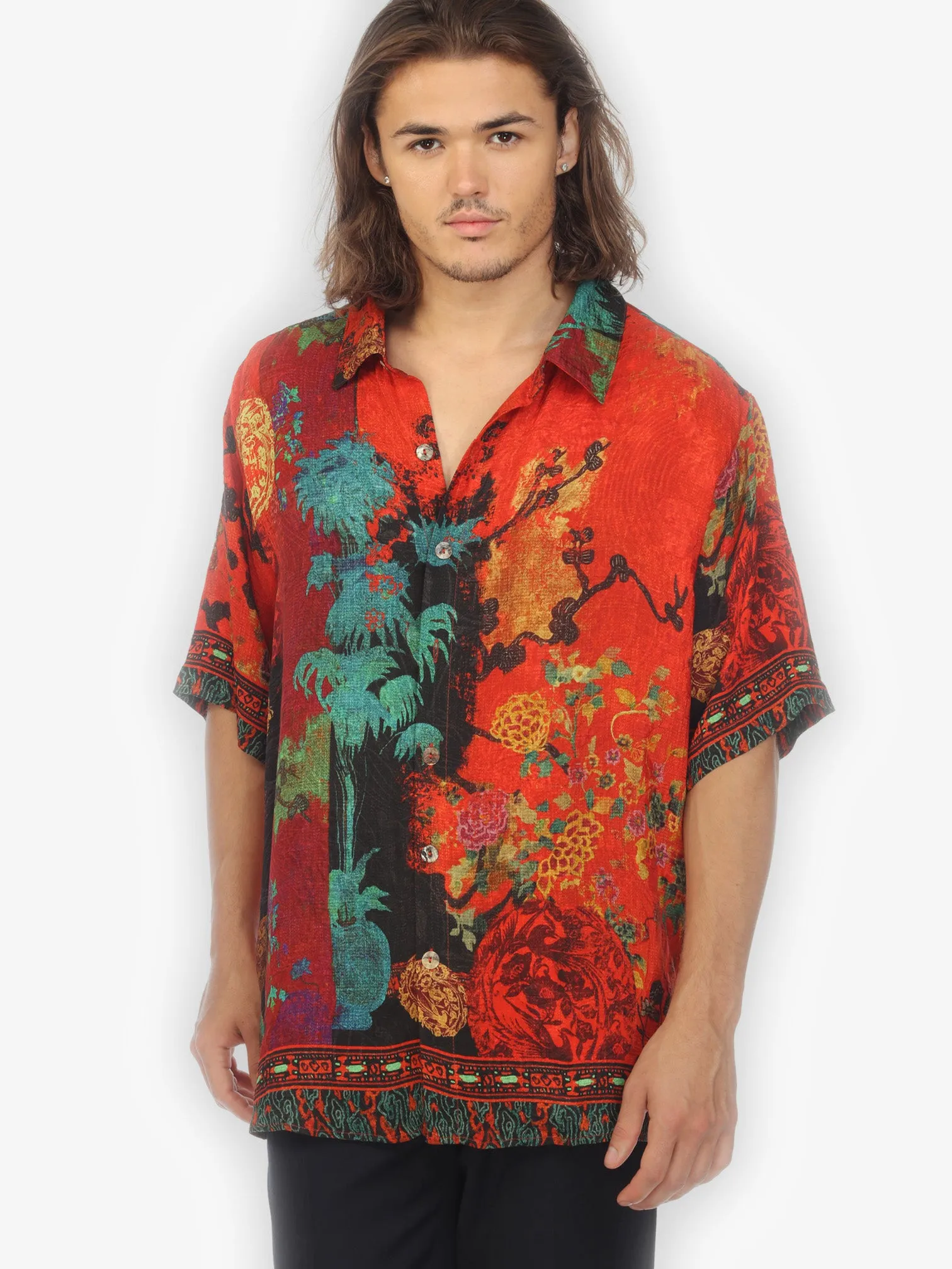 Vintage Vase Floral Men’s Silk Blend Shirt