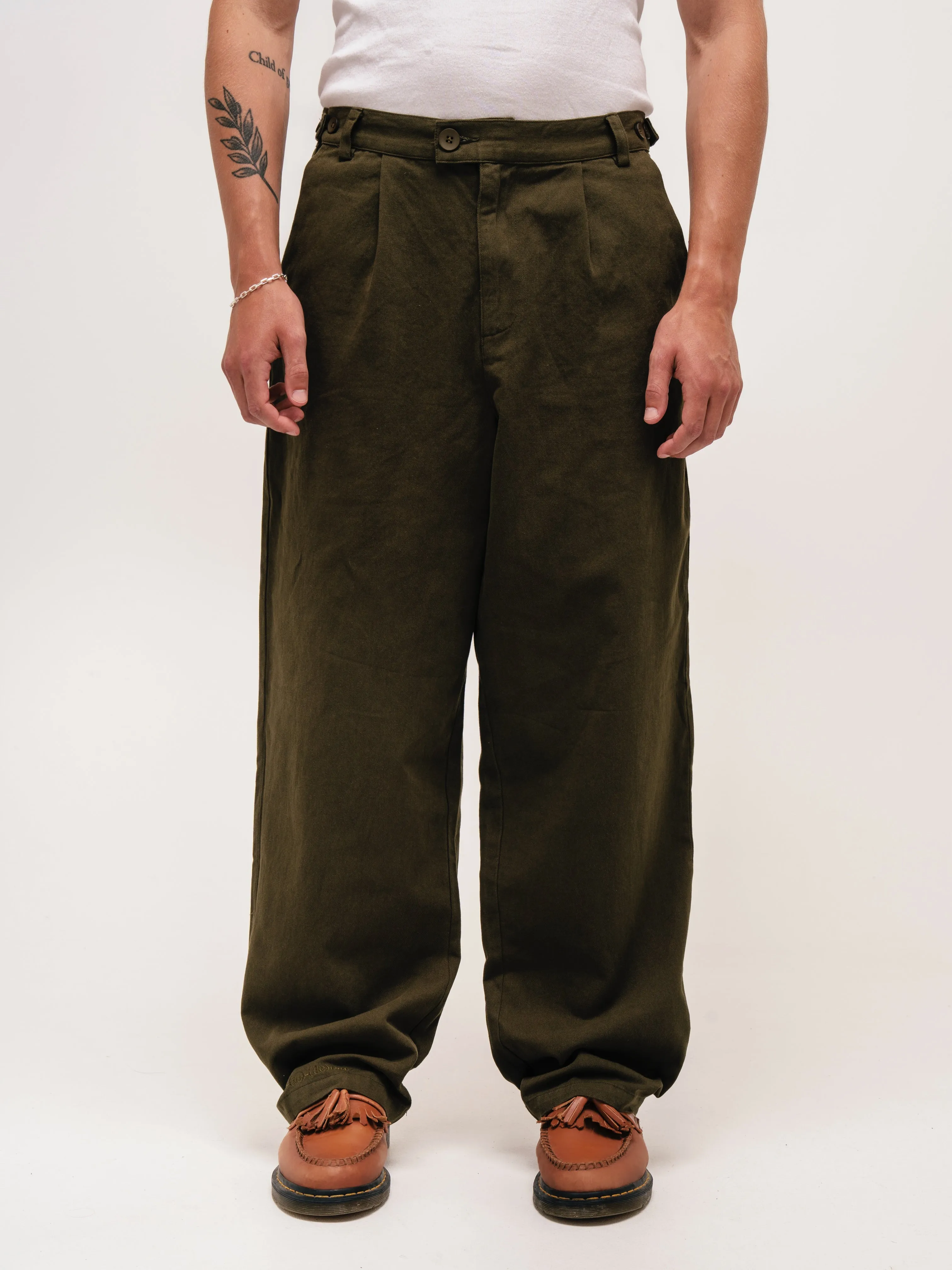 WIDE LEG TROUSERS OLIVE GREEN