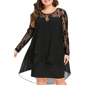 Women Plus Hollow Lace Irregular Fashion Dress - C6102TCD