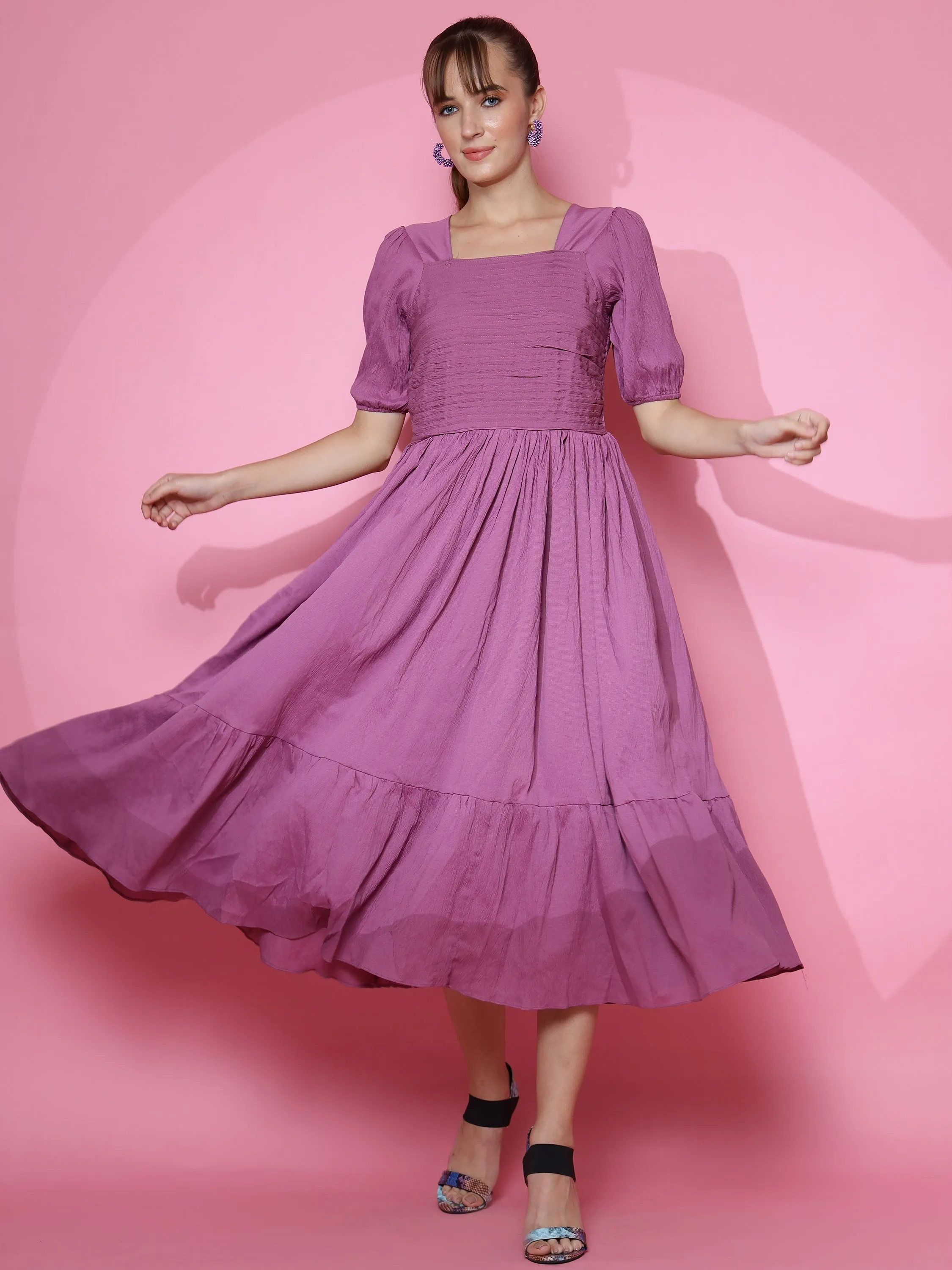 Women Trendy Purple Half Sleeve  Fit and Flare Maxi Dress