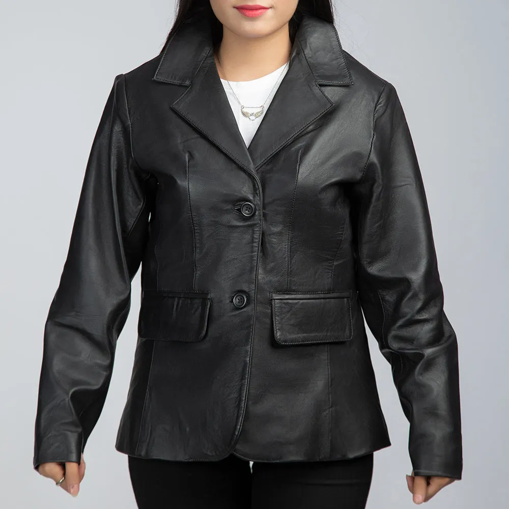 Women's Black Leather Blazer