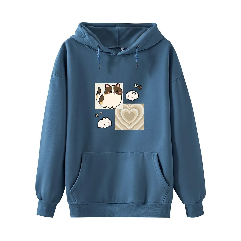 Y2K Brown Hearts and Kawaii Kitty Soft Hoodie