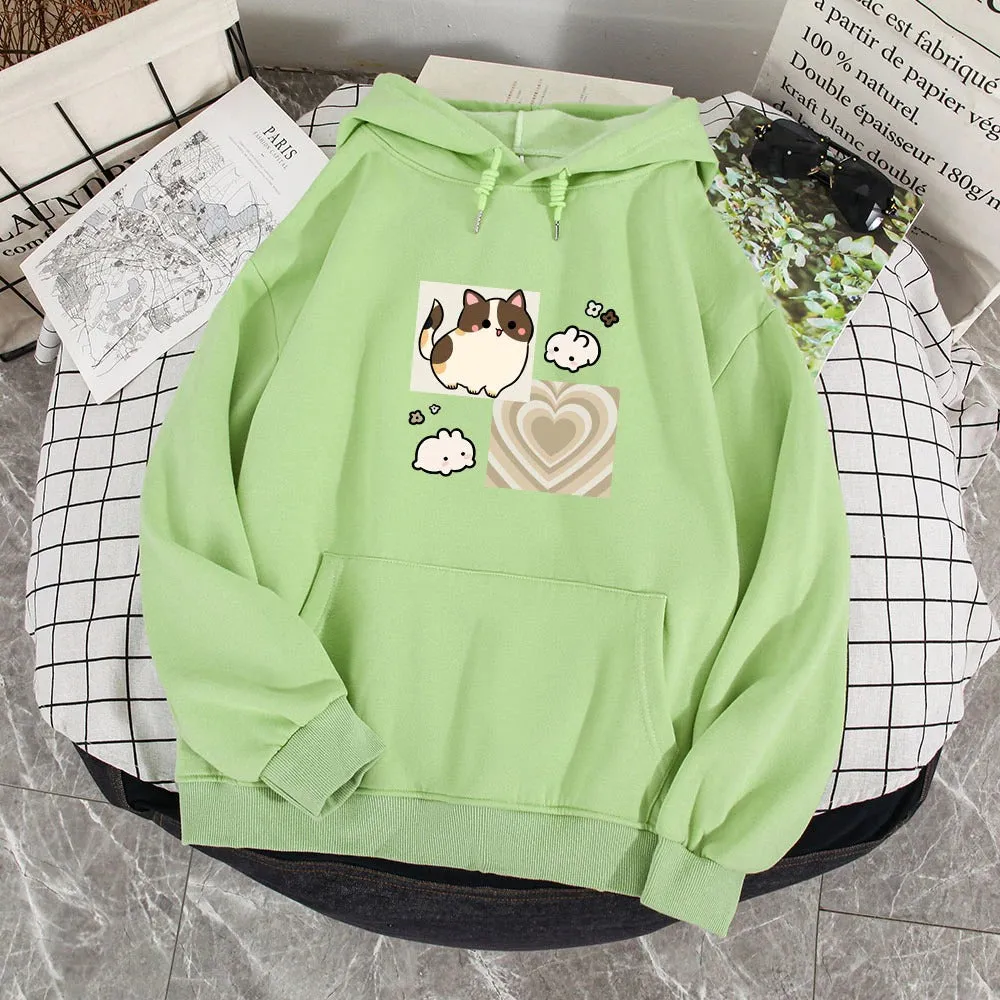 Y2K Brown Hearts and Kawaii Kitty Soft Hoodie