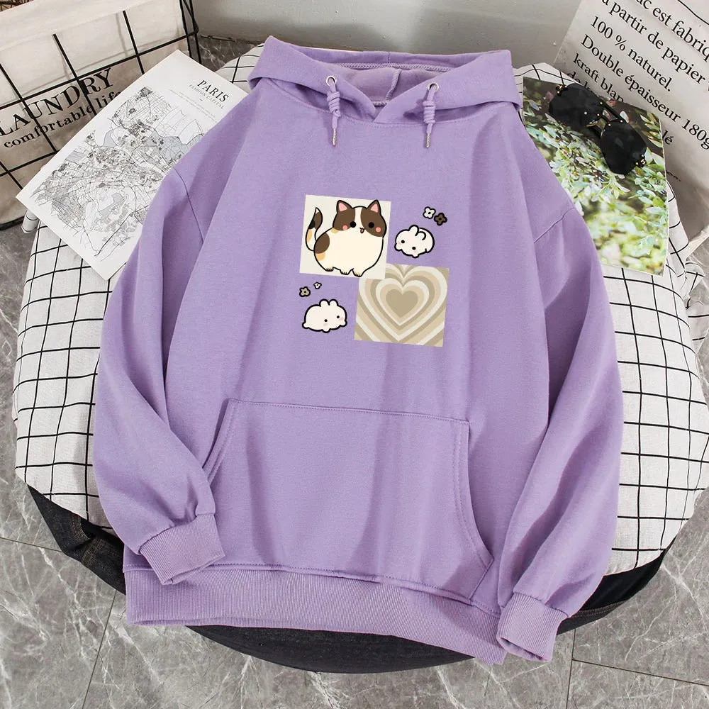 Y2K Brown Hearts and Kawaii Kitty Soft Hoodie