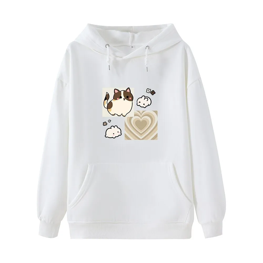 Y2K Brown Hearts and Kawaii Kitty Soft Hoodie