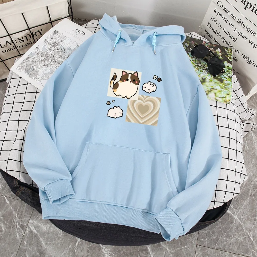 Y2K Brown Hearts and Kawaii Kitty Soft Hoodie