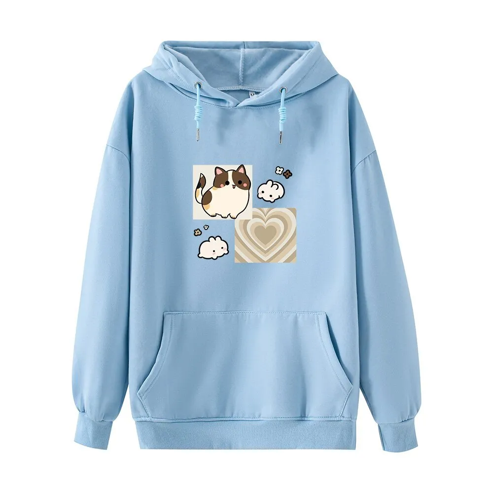 Y2K Brown Hearts and Kawaii Kitty Soft Hoodie